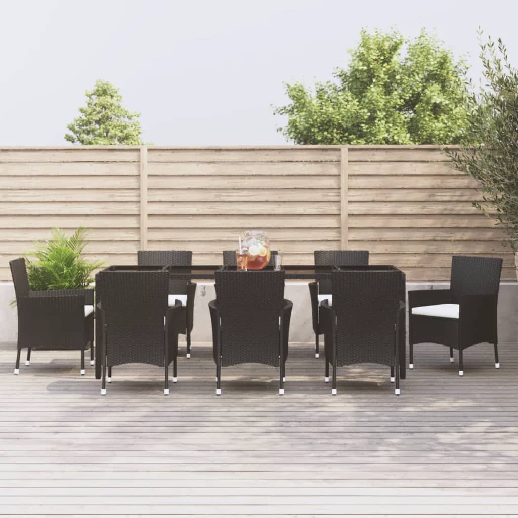 vidaXL Set da Pranzo da Giardino 9 pz con Cuscini Nero in Polyrattan