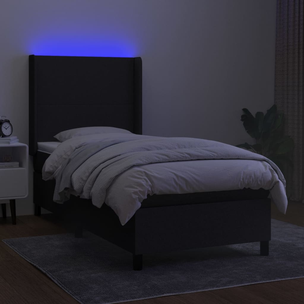 vidaXL Letto a Molle con Materasso e LED Nero 90x190 cm in Tessuto