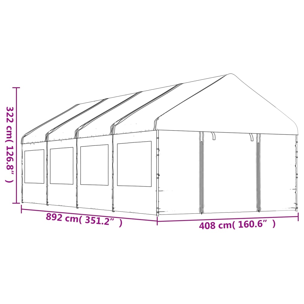 vidaXL Gazebo con Tetto Bianco 8,92x4,08x3,22 m in Polietilene