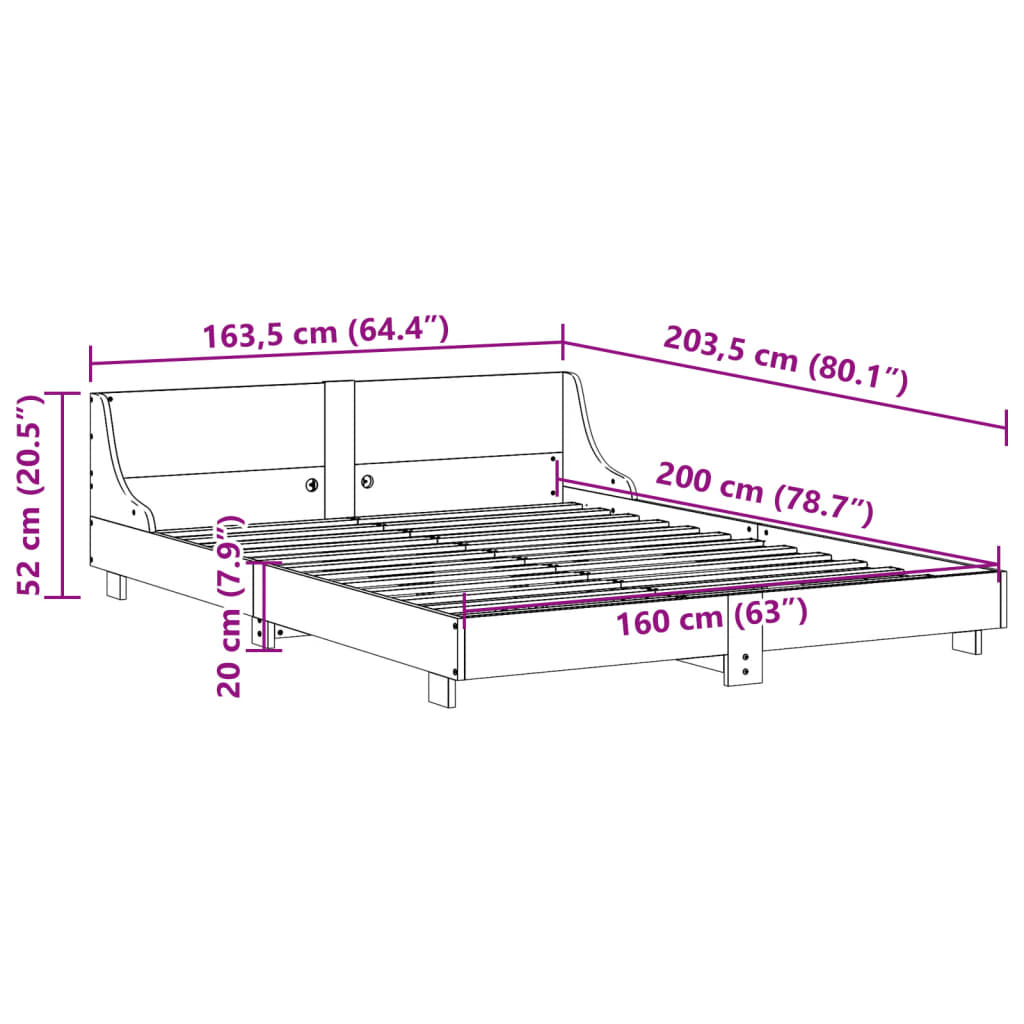 vidaXL Letto senza Materasso Marrone Cera 160x200 cm in Legno di Pino