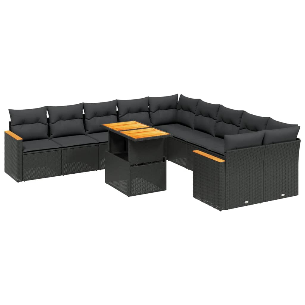 vidaXL Set Divani da Giardino 11 pz con Cuscini in Polyrattan Nero