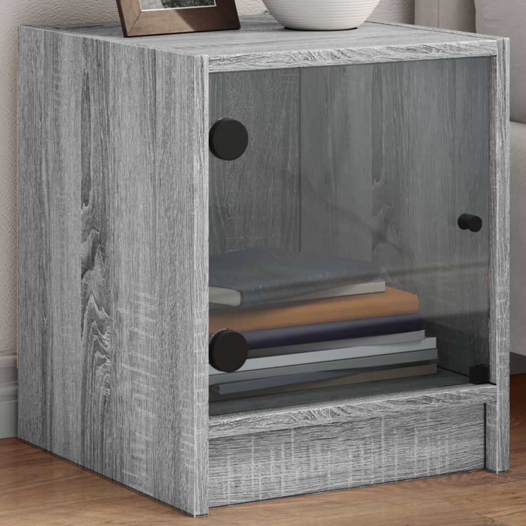 vidaXL Comodini con Ante in Vetro 2pz Grigio Sonoma 35x37x42 cm