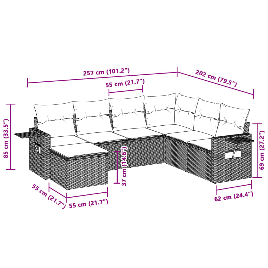 vidaXL Set Divani da Giardino 7pz con Cuscini Grigio Chiaro Polyrattan