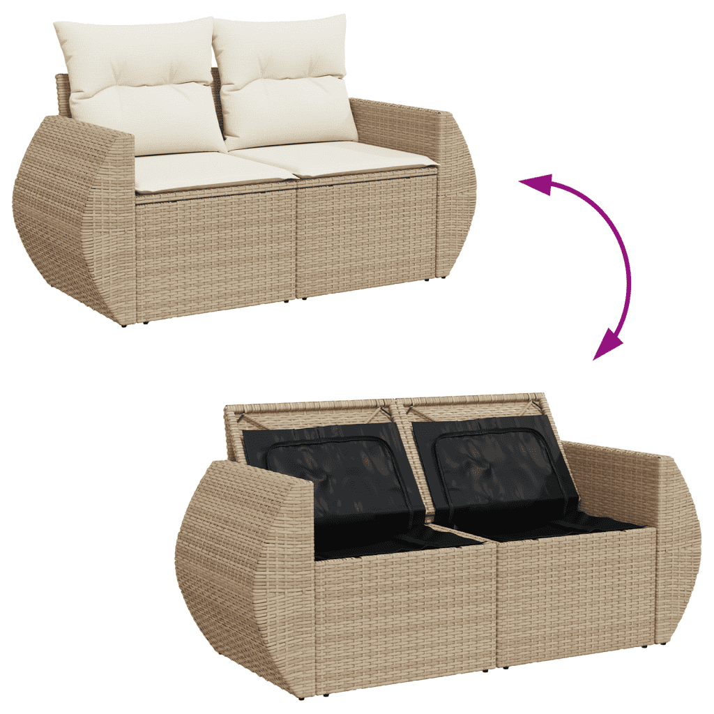 vidaXL Set Divani da Giardino 11 pz con Cuscini Beige in Polyrattan