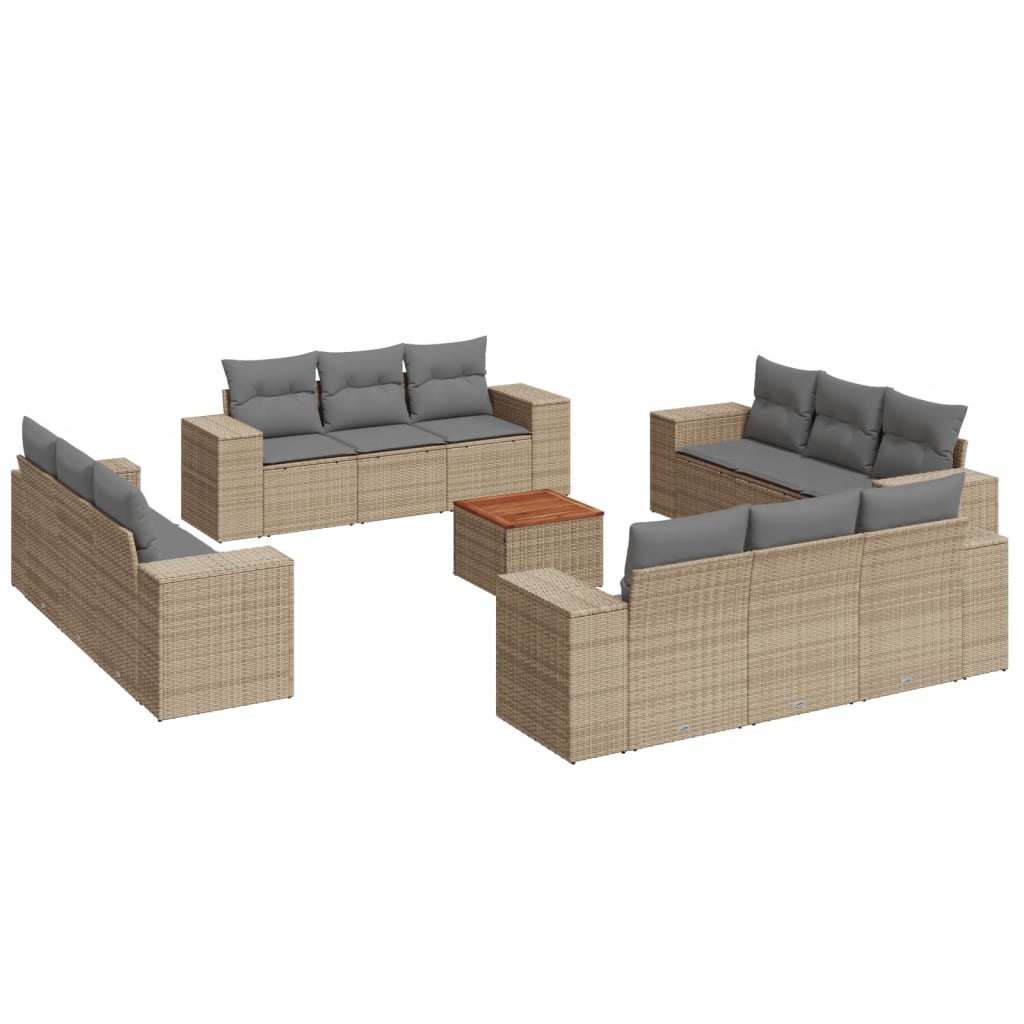 vidaXL Set Divano da Giardino 13 pz con Cuscini Beige in Polyrattan