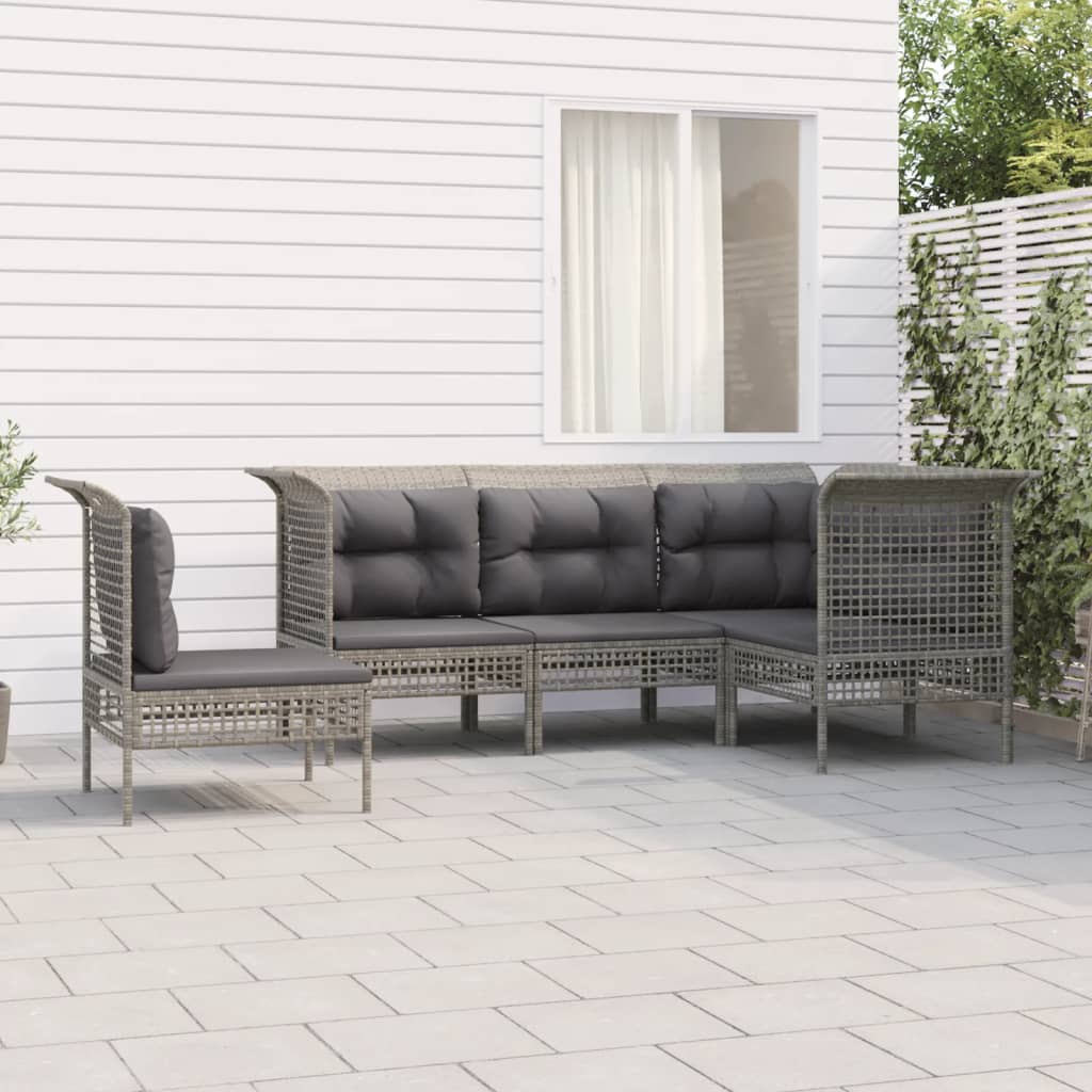 vidaXL Set Divani da Giardino 5 pz con Cuscini in Polyrattan Grigio