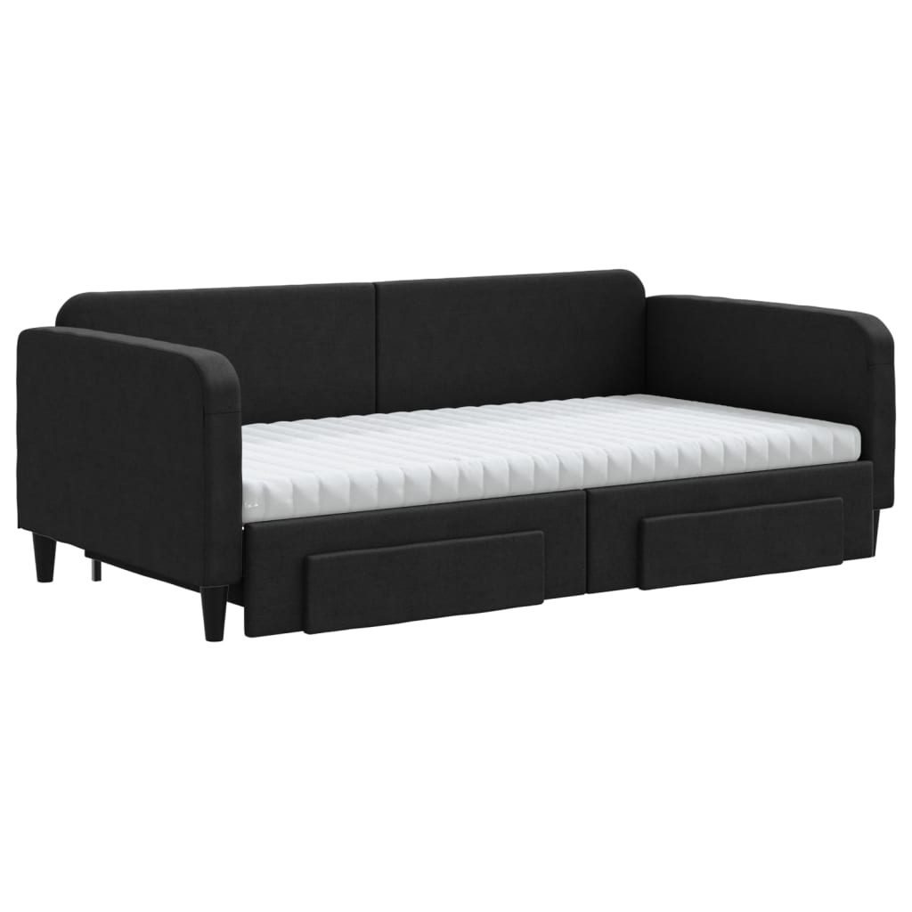 vidaXL Divano Letto Estraibile con Cassetti Nero 100x200 cm in Tessuto