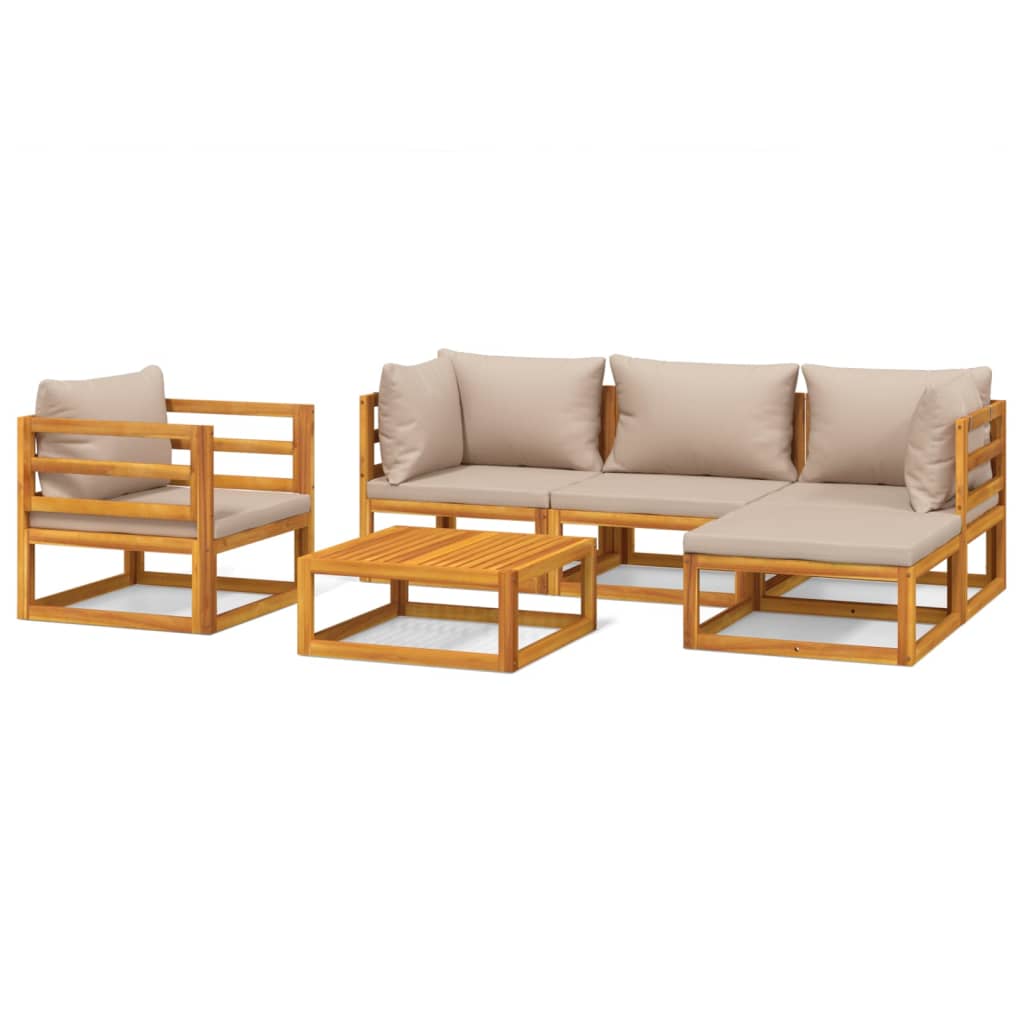 vidaXL Set Salotto da Giardino 6pz con Cuscini Tortora Legno Massello