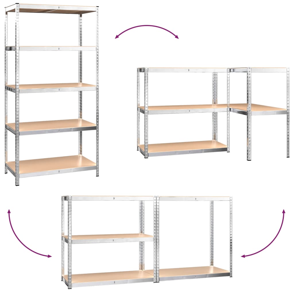 vidaXL Scaffali 5 Ripiani 5 pz Argento in Acciaio e Legno Multistrato