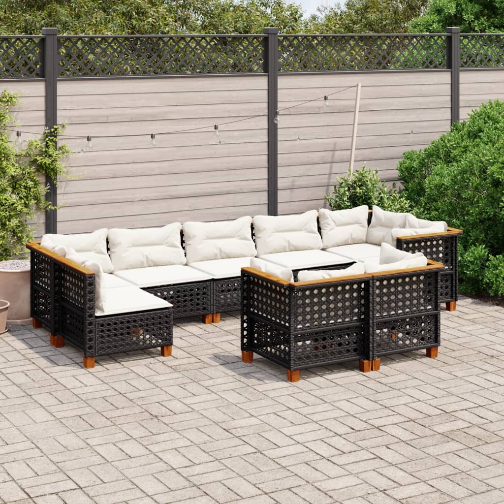 vidaXL Set Divani da Giardino 9 pz con Cuscini Nero in Polyrattan