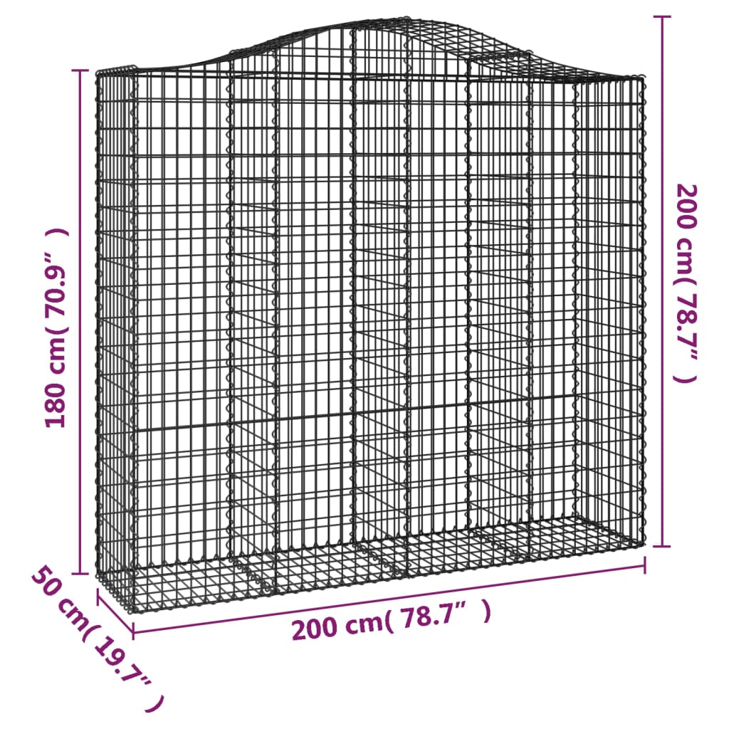 vidaXL Cesti Gabbioni ad Arco 3 pz 200x50x180/200 cm Ferro Zincato