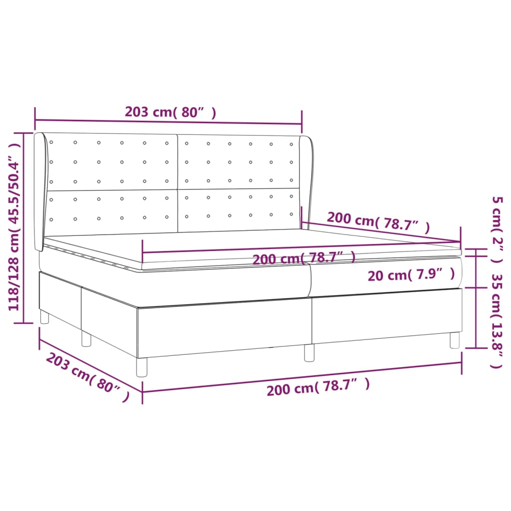 vidaXL Giroletto a Molle con Materasso Nero 200x200 cm in Tessuto