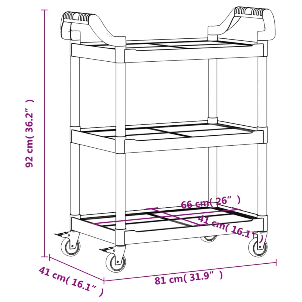 vidaXL Carrello a 3 Ripiani Grigio 81x41x92 cm in Alluminio