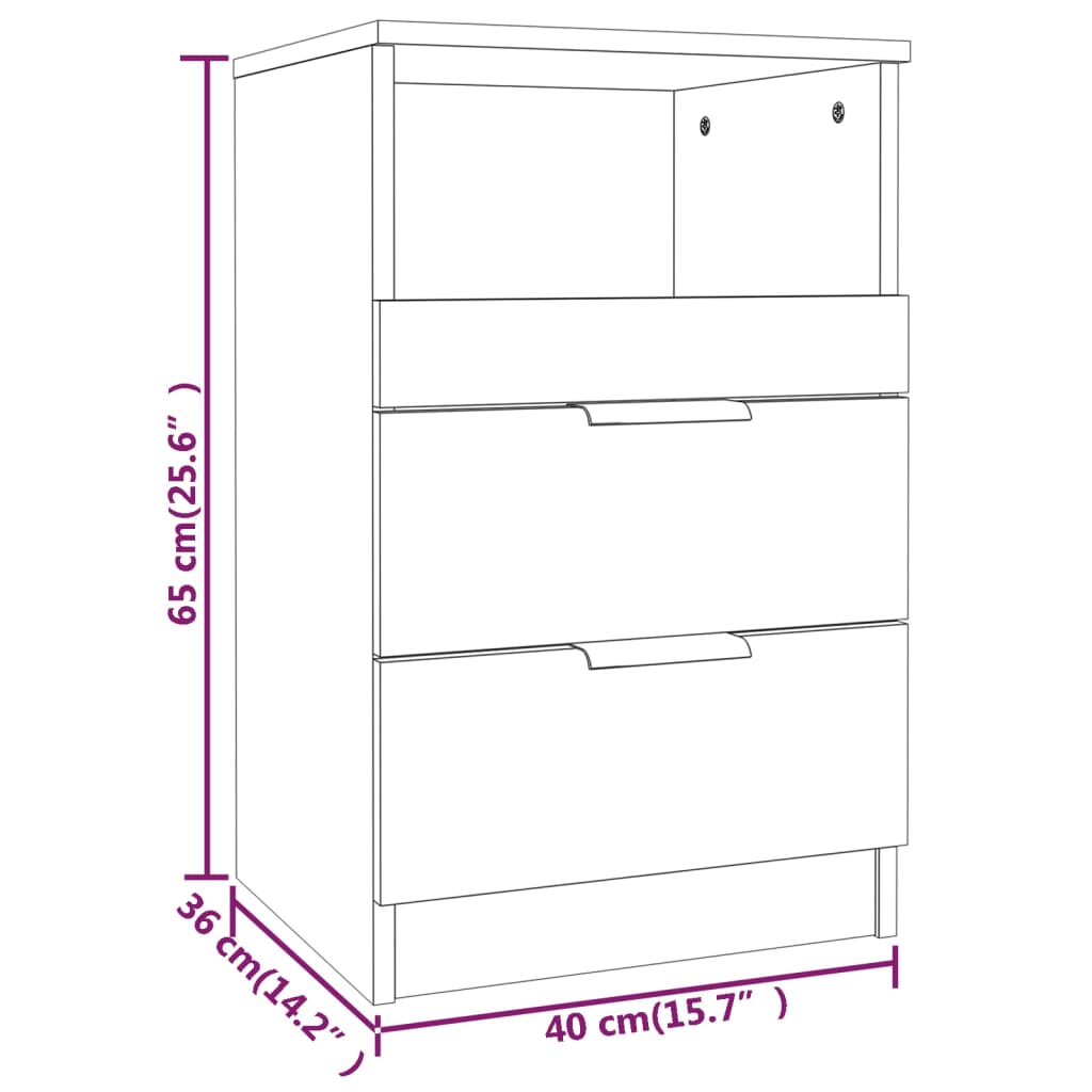 vidaXL Comodino Bianco Lucido in Legno Multistrato