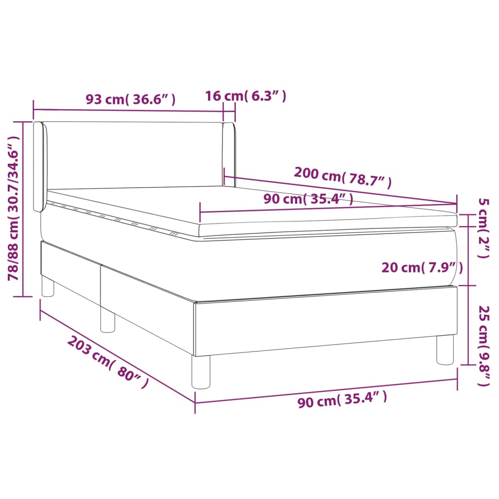 vidaXL Giroletto a Molle con Materasso Grgio 90x200 cm in Similpelle