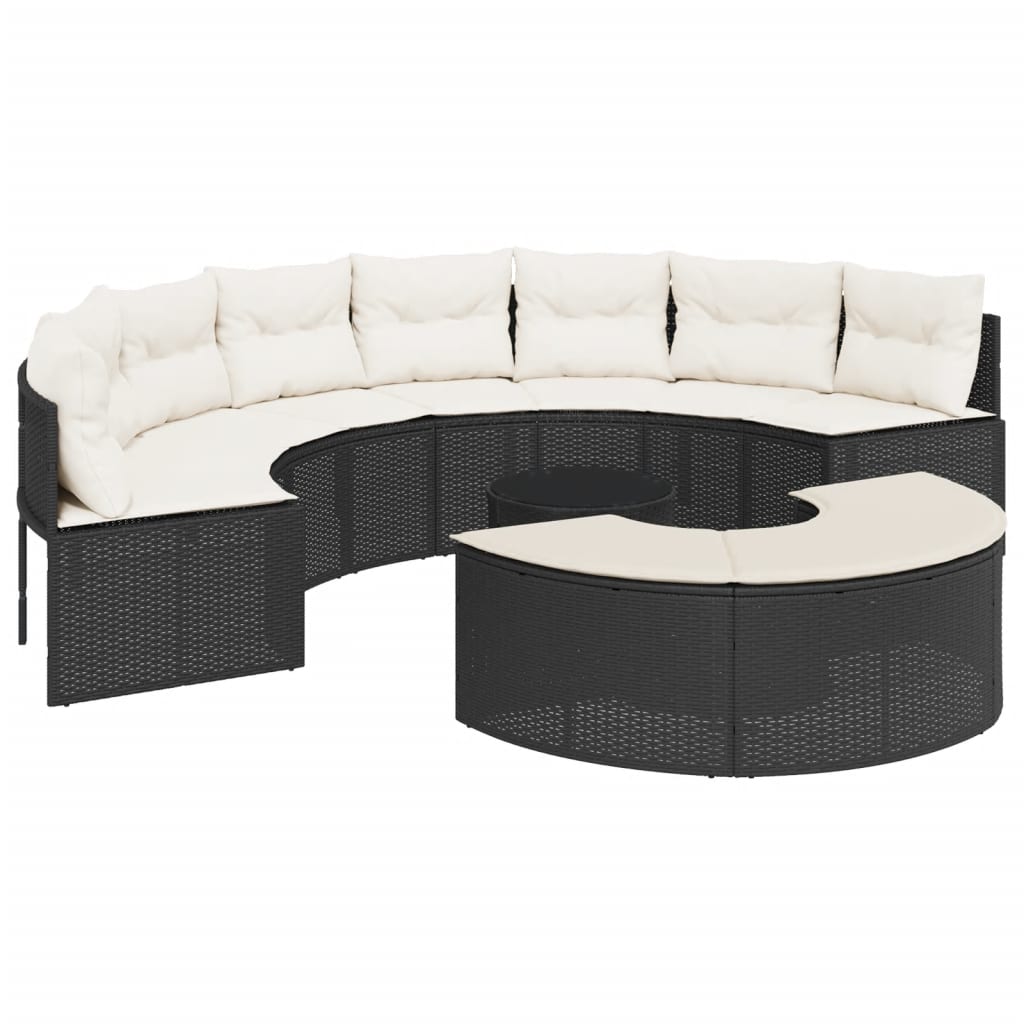 vidaXL Set Divani da Giardino Semicircolare 3 pz in Polyrattan Nero