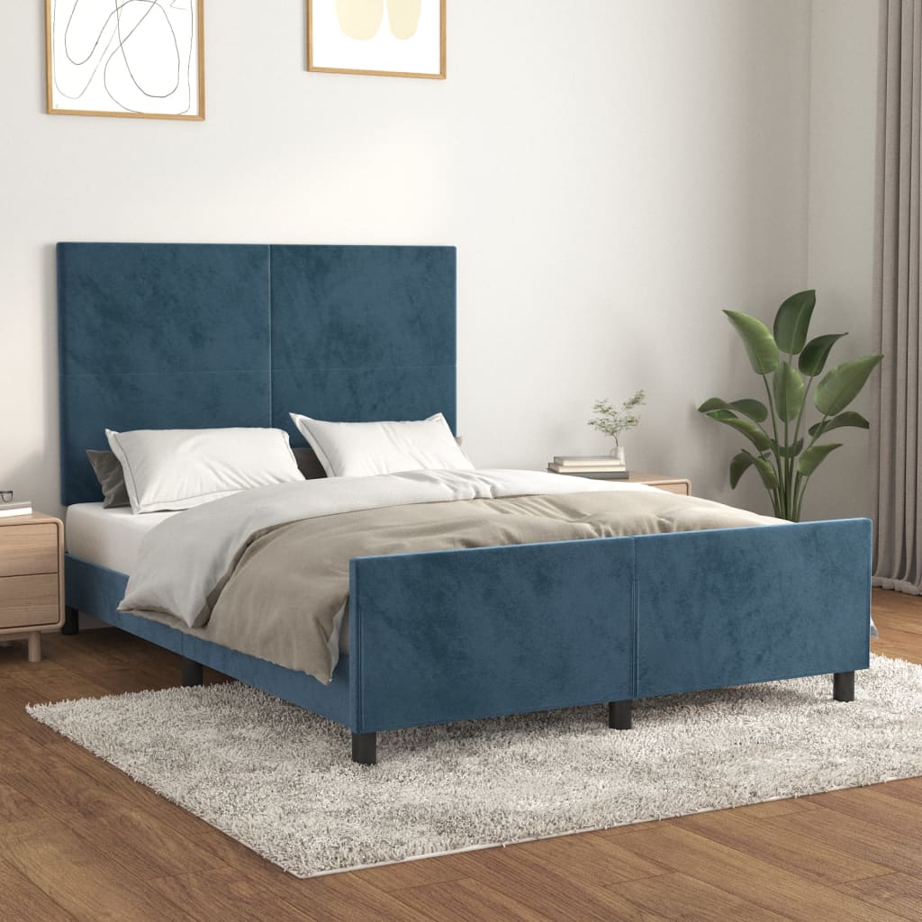 vidaXL Giroletto senza Materasso Blu Scuro 140x190 cm in Velluto