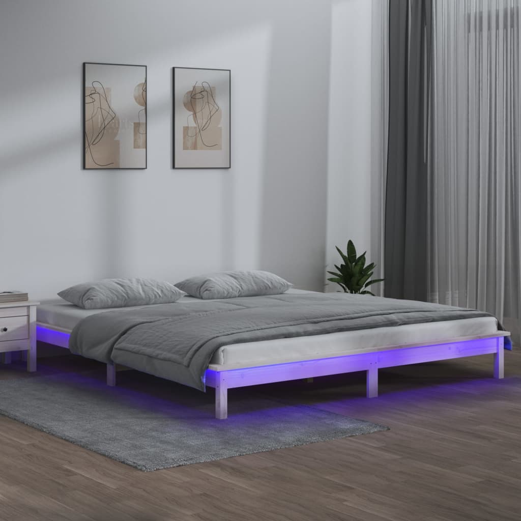 vidaXL Giroletto LED Bianco 135x190 cm Double in Legno Massello