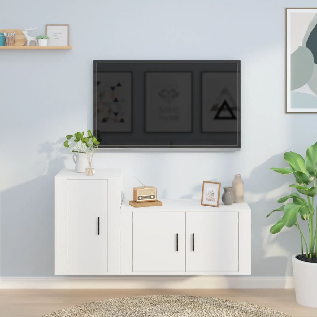 vidaXL Set di Mobili Porta TV 2 pz Bianco in Legno Multistrato