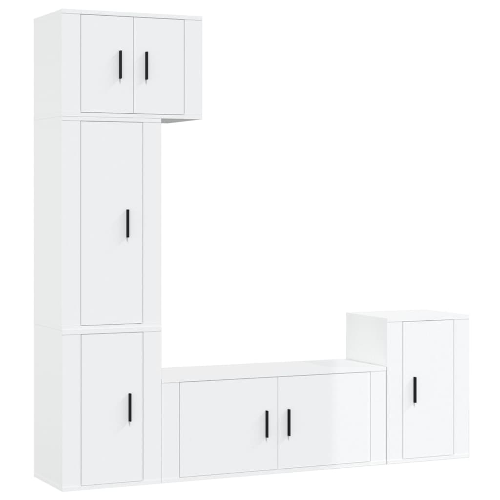 vidaXL Set di Mobili Porta TV 5 pz Bianco Lucido in Legno Multistrato