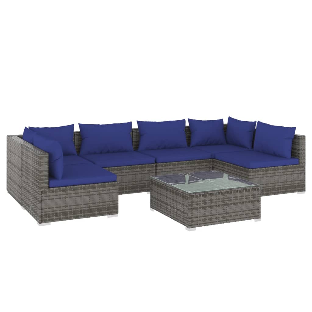 vidaXL Set Divani da Giardino 7 pz con Cuscini in Polyrattan Grigio