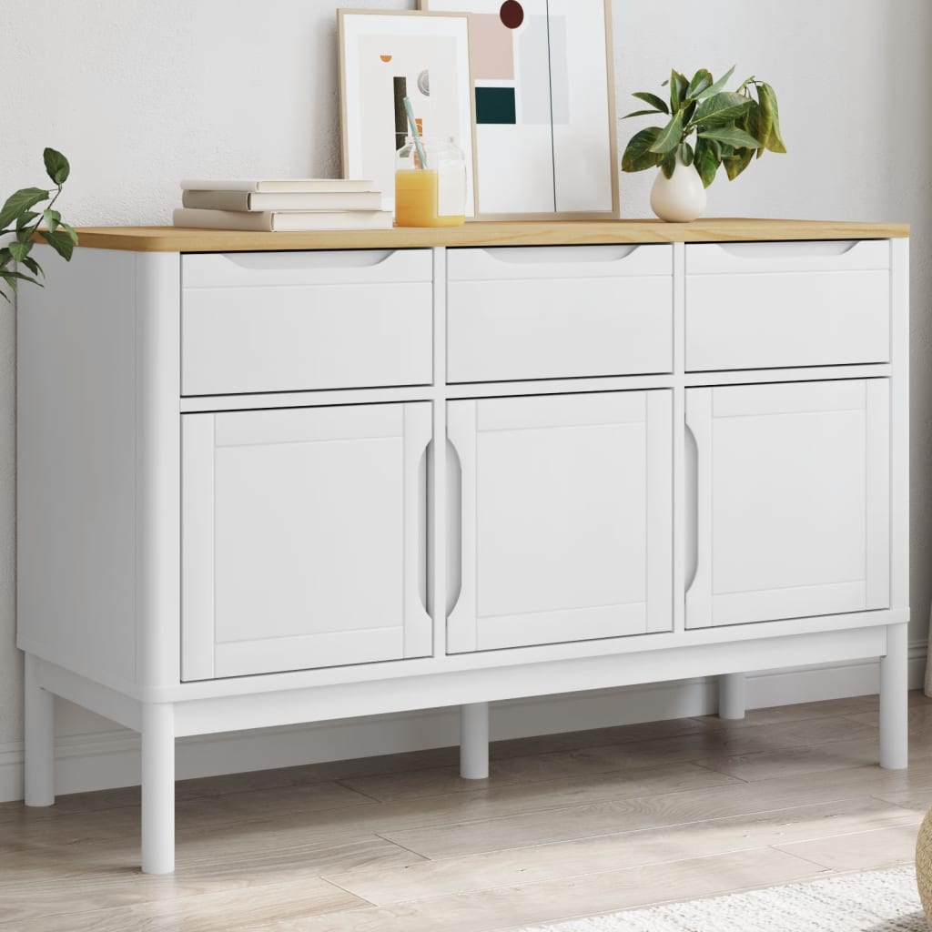 vidaXL Credenza FLORO Bianca 114x43x74 cm in Legno Massello di Pino