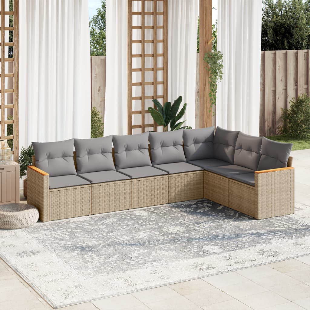 vidaXL Set Divano da Giardino 7 pz con Cuscini Beige Misto Polyrattan