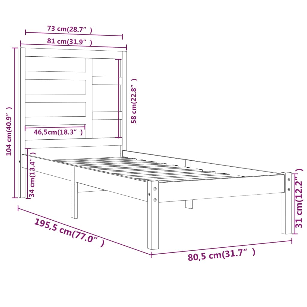 vidaXL Giroletto Bianco in Legno Massello 75x190 cm Small Single