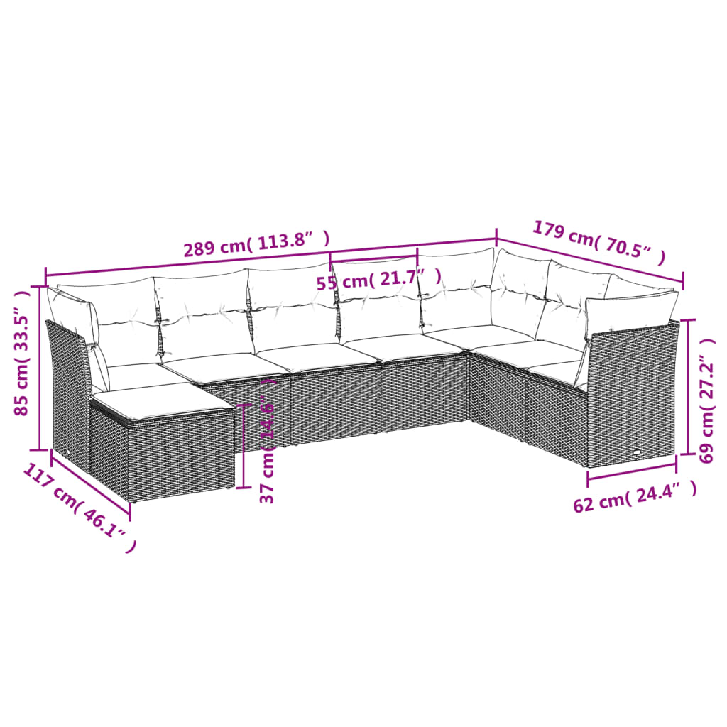 vidaXL Set Divano da Giardino 8 pz con Cuscini Grigio in Polyrattan