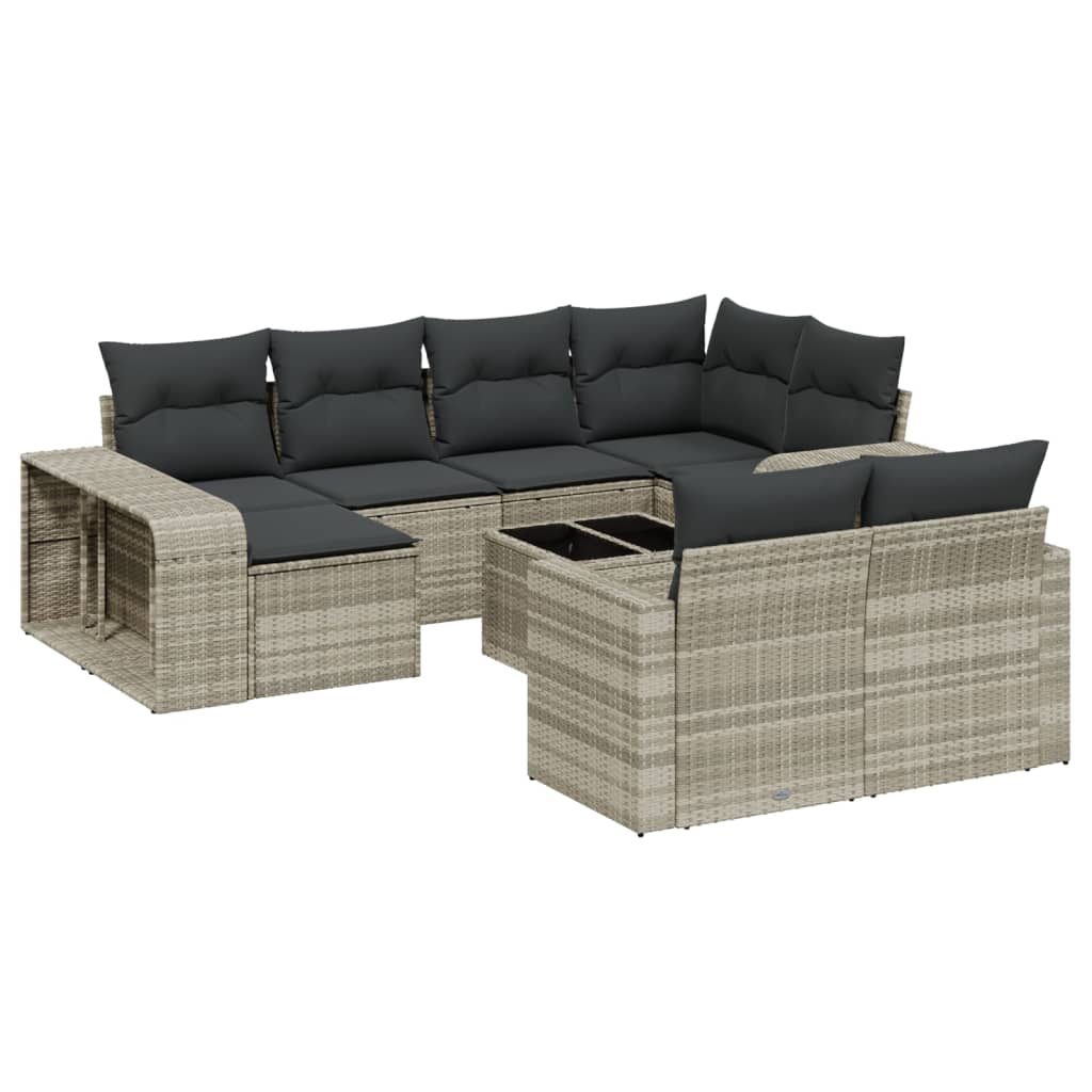 vidaXL Set Divani da Giardino 11 pz con Cuscini in Polyrattan Grigio