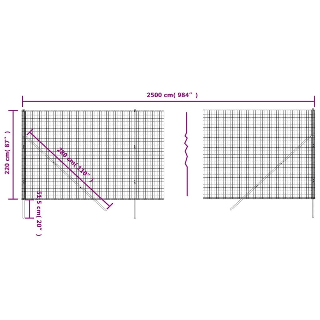 vidaXL Recinzione Metallica Antracite 2,2x25 m in Acciaio Zincato