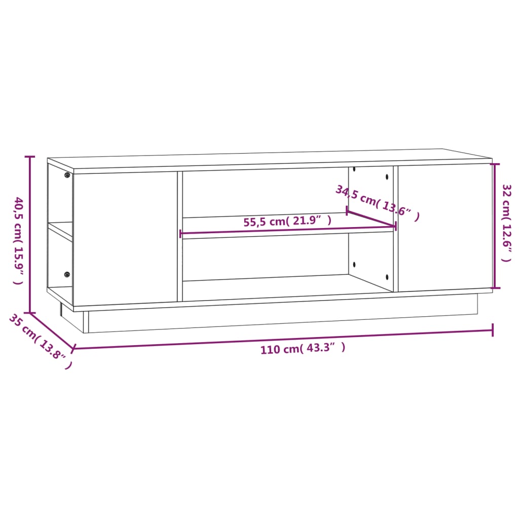 vidaXL Mobile Porta TV 110x35x40,5 cm in Legno Massello di Pino