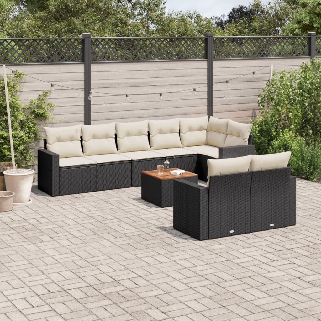 vidaXL Set Divani da Giardino 9 pz con Cuscini Nero in Polyrattan