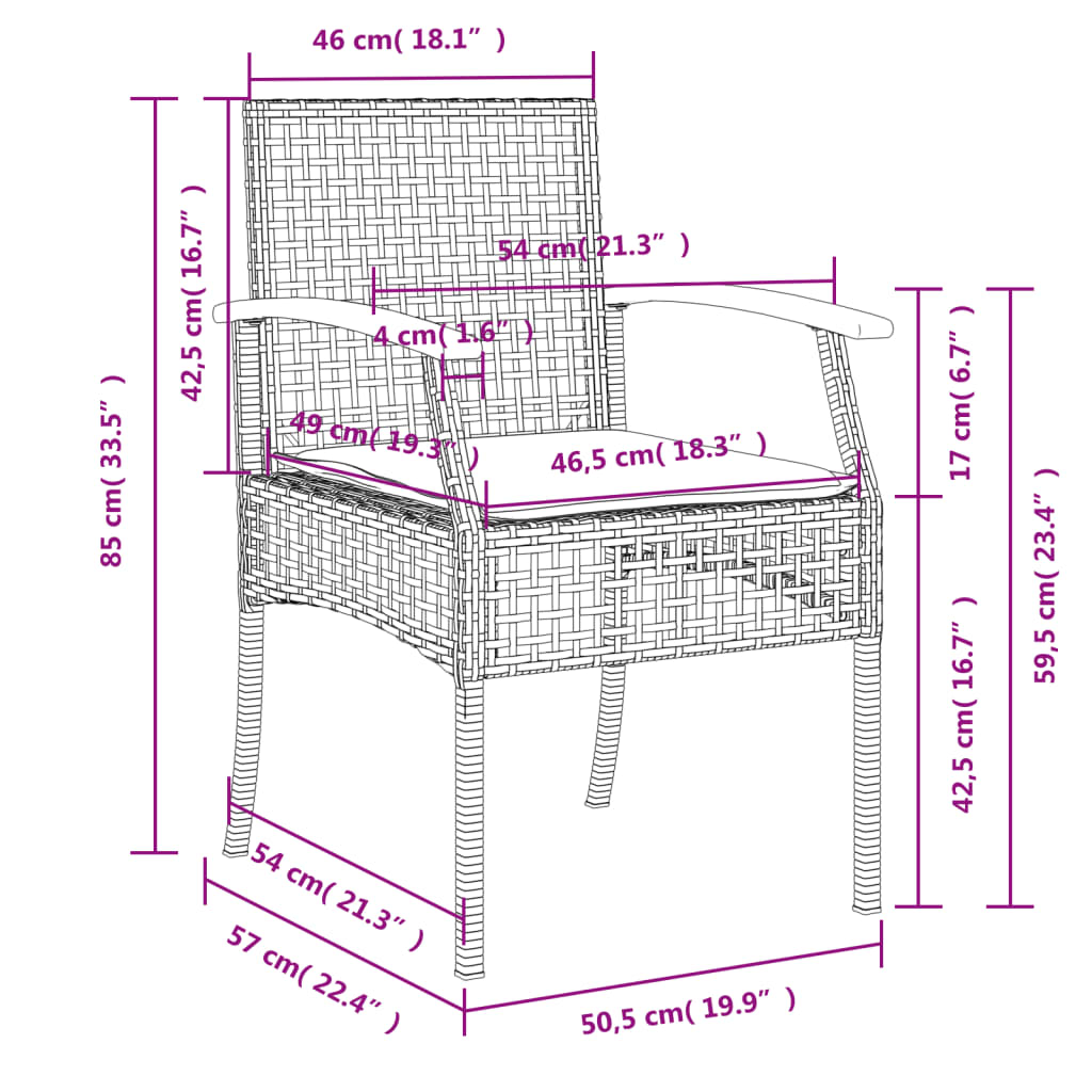 vidaXL Sedie da Giardino con Cuscini 4 pz Beige in Polyrattan e Acacia