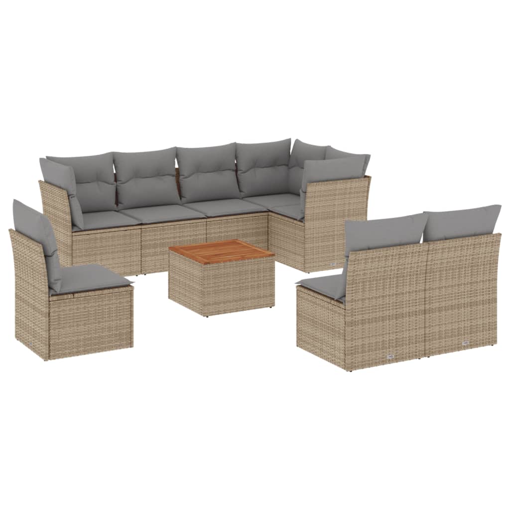 vidaXL Set Divano da Giardino 9 pz con Cuscini Beige in Polyrattan