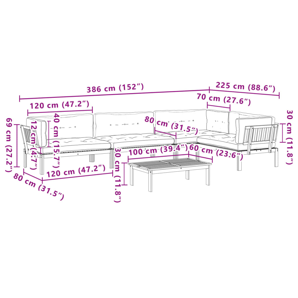 vidaXL Set Divano Pallet Giardino 5pz con Cuscini Massello Acacia