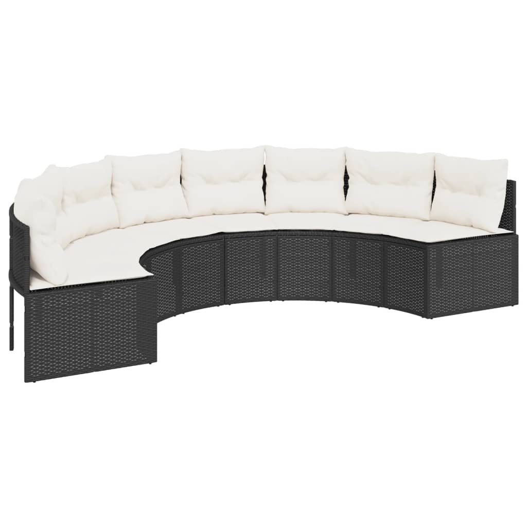 vidaXL Set Divani da Giardino Semicircolare 3 pz in Polyrattan Nero