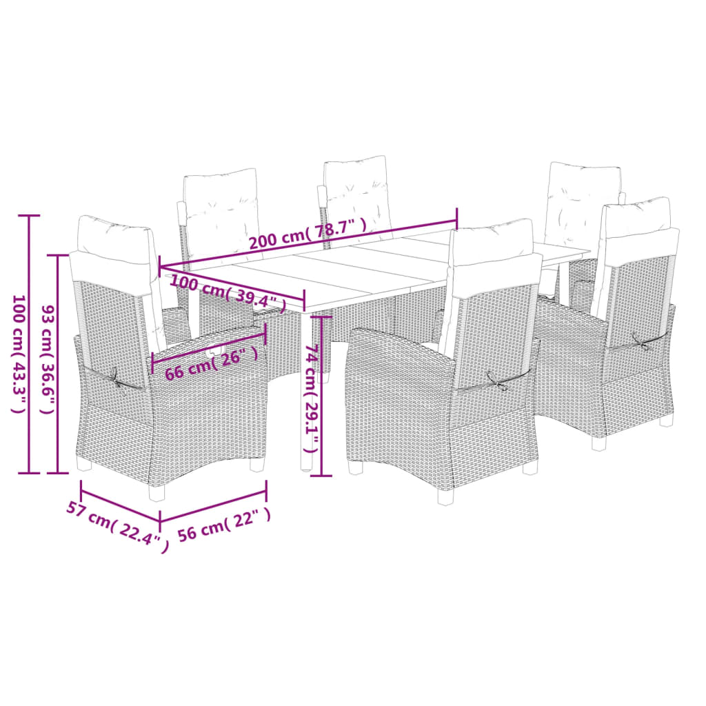 vidaXL Set da Pranzo da Giardino 7pz con Cuscini in Polyrattan Marrone