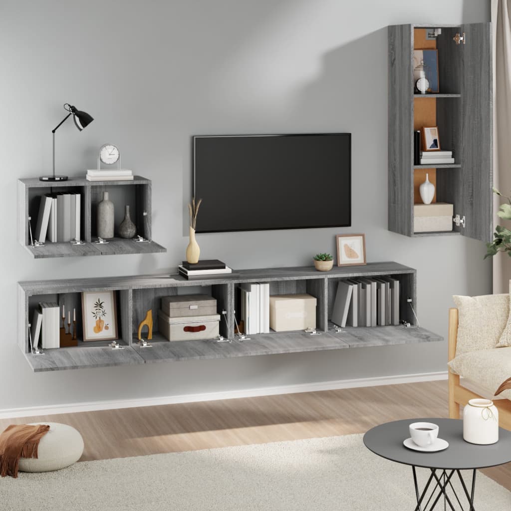 vidaXL Set di Mobili Porta TV 4 pz Grigio Sonoma in Legno Multistrato