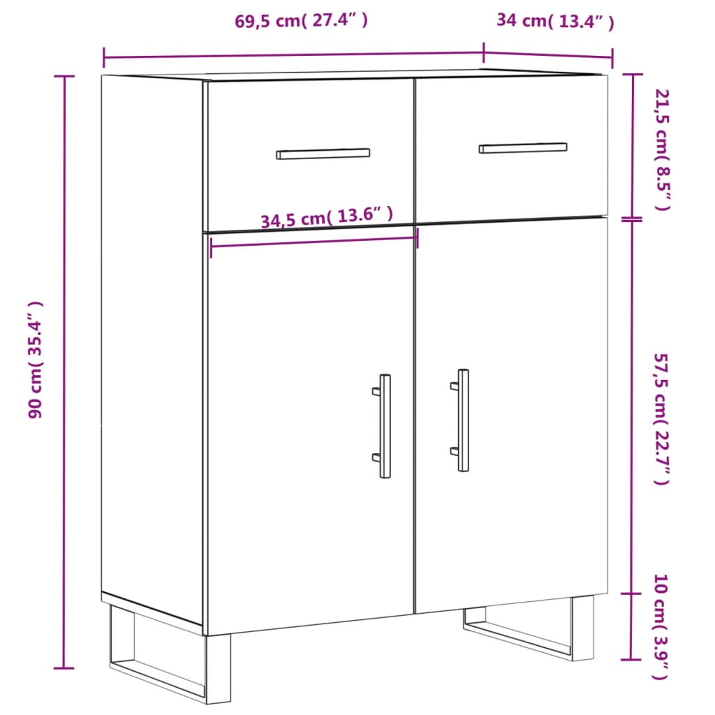 vidaXL Credenza Rovere Marrone 69,5x34x90 cm in Legno Multistrato