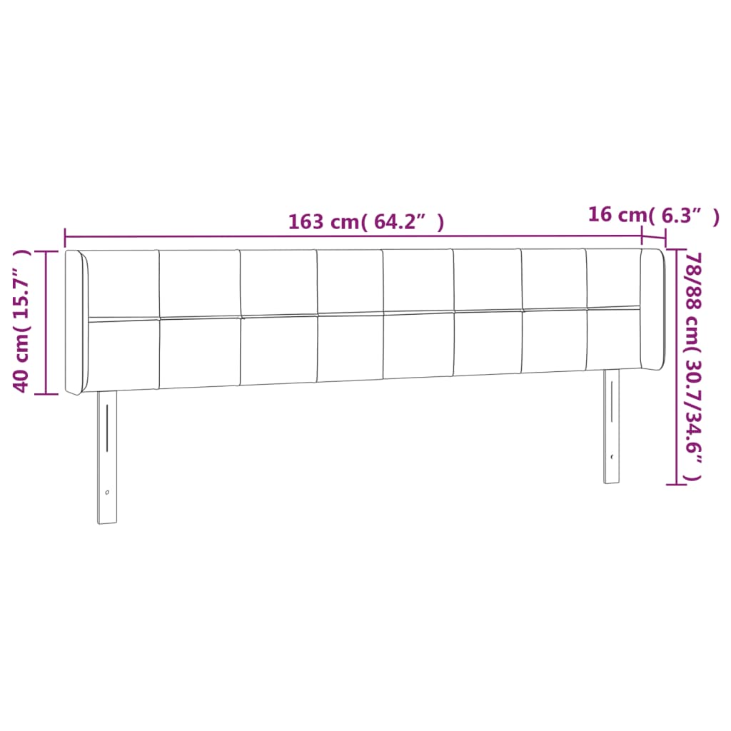 vidaXL Testiera a LED Nera 163x16x78/88 cm in Velluto