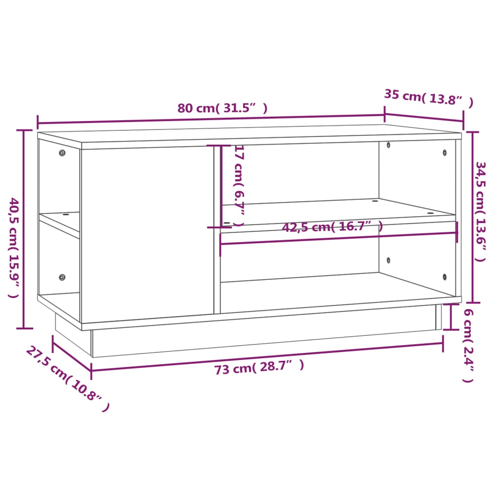 vidaXL Mobile Porta TV ambra 80x35x40,5 cm in Legno Massello di Pino