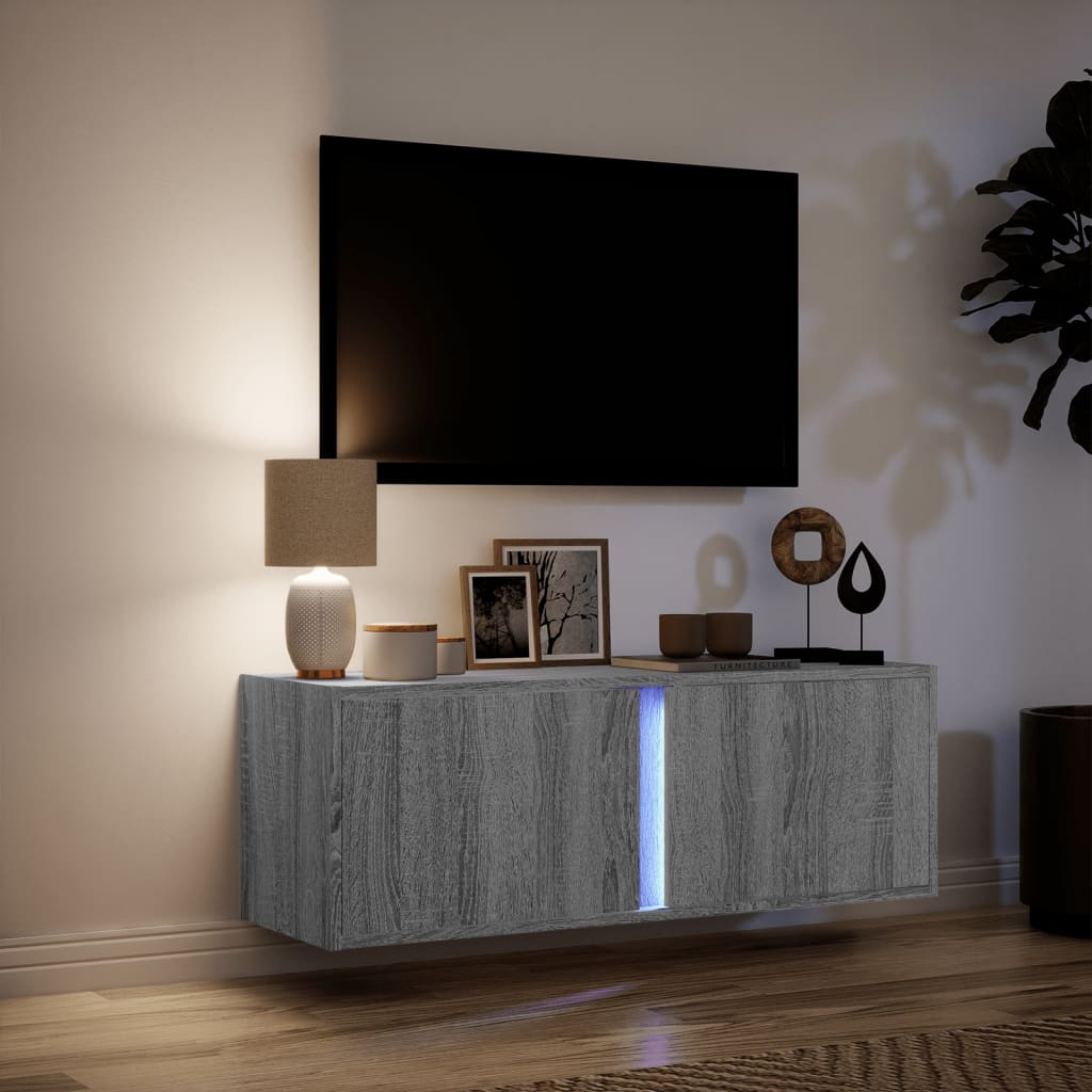 vidaXL Mobile TV a Parete con Luci LED Grigio Sonoma 100x31x35 cm