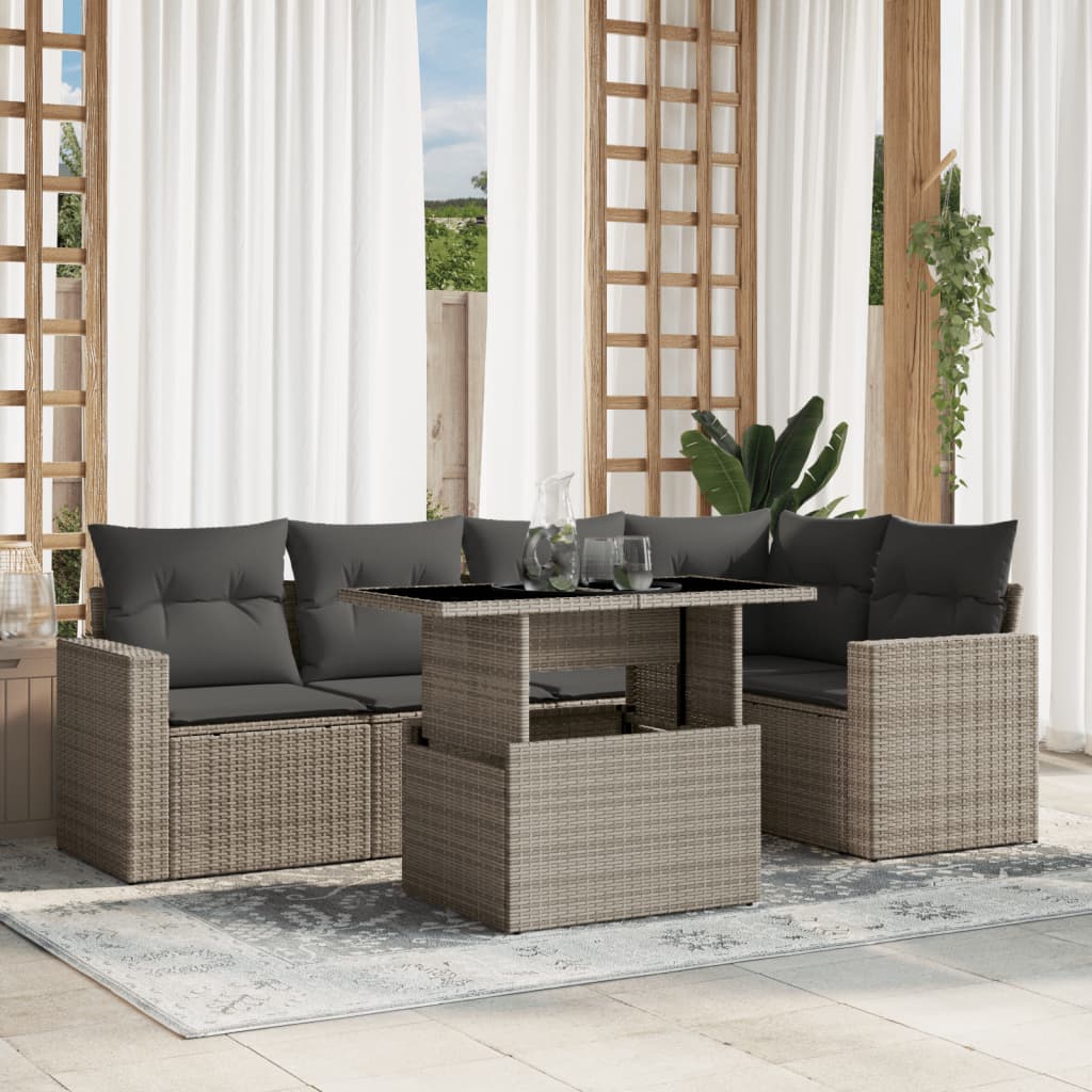 vidaXL Set Divano da Giardino 6pz con Cuscini Grigio Chiaro Polyrattan