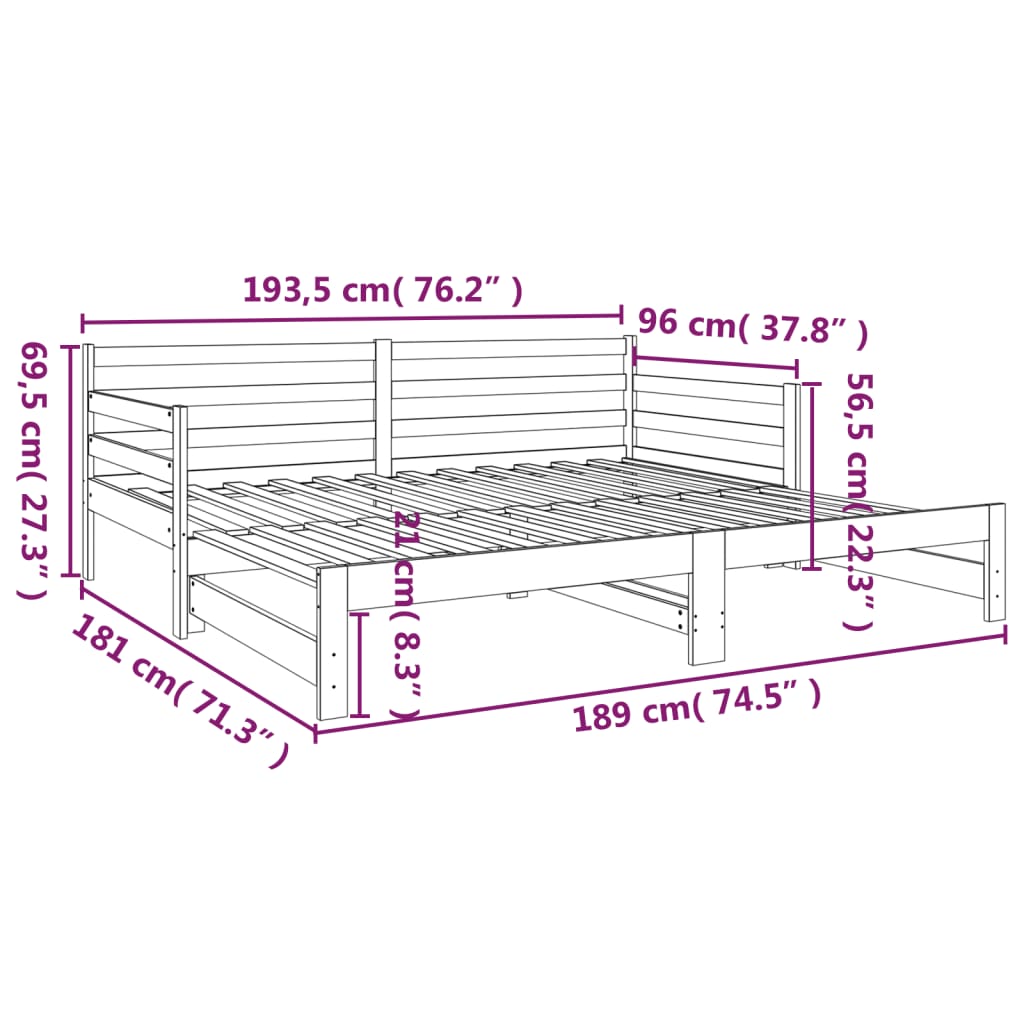 vidaXL Dormeuse Estraibile Grigia 2x(90x190) cm Legno Massello di Pino