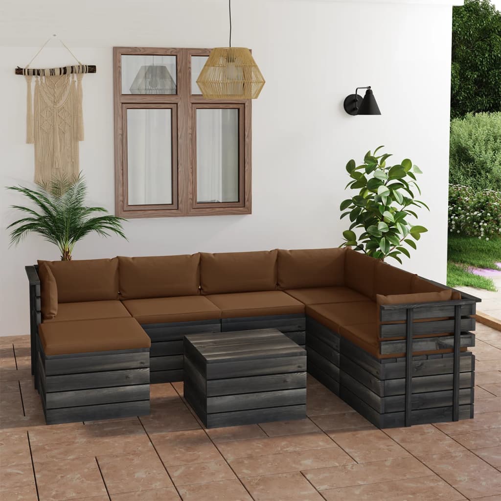 vidaXL Set Divani da Giardino su Pallet 8 pz con Cuscini Massello Pino