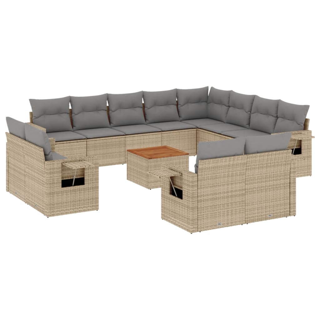 vidaXL Set Divano da Giardino 13 pz con Cuscini Beige in Polyrattan