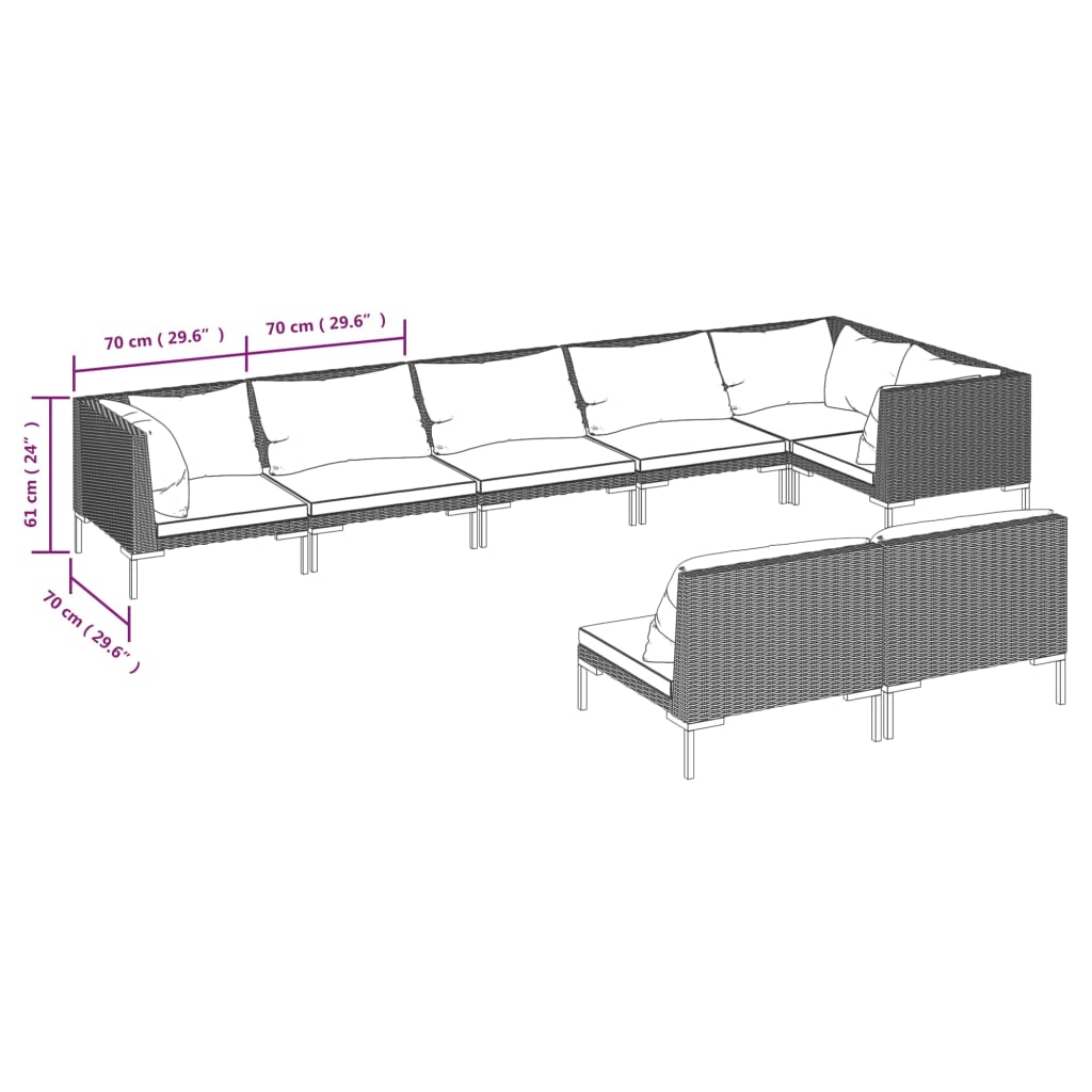 vidaXL Divani da Giardino 8 pz con Cuscini in Polyrattan Grigio Scuro