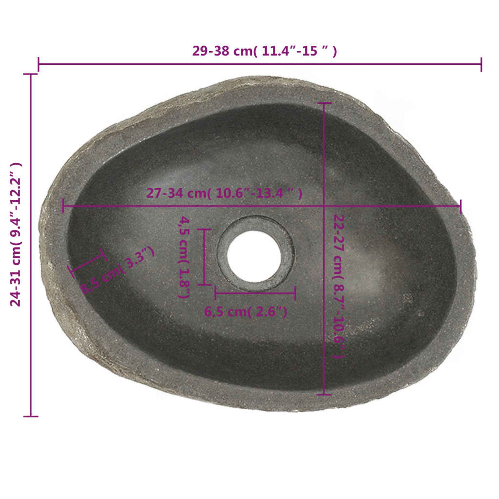 vidaXL Lavandino in Pietra di Fiume Ovale (29-38)x(24-31) cm