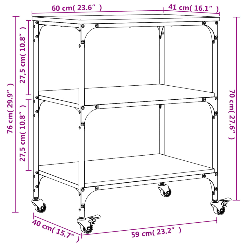 vidaXL Carrello da Cucina Nero 60x41x76 cm in Legno Multistrato